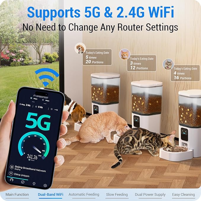 Automatic Cat Feeder with Slow Feed: 5G WiFi Automatic Dog Feeder with APP Control, 7L Auto Cat Food Dispenser with Alexa for Multiple Pets, Detachable for Easy Cleaning - 29 Cup-Mewly Pet