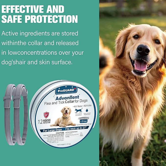 Flea Collar for Dogs, Flea and Tick Prevention for Dogs Collar, Dog Flea and Tick Treatment, 2 Collars, 12 Months Prevention, One Size Fits All-Mewly Pet
