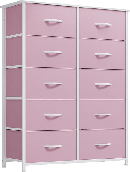 YITAHOME 10 Drawer Dresser - Pink Fabric Storage Tower, Organizer Unit for Living Room, Hallway, Closets - Sturdy Steel Frame, Wooden Top & Easy Pull Fabric Bins
