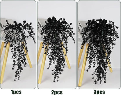 Black Hanging Flowers Faux Hanging Plants Black Artificial Hanging Plant Fake Greenery Faux UV Resistant Hanging Vines Plant for Indoor Outdoor Wedding Halloween Party Fall Wall Room Door Decor