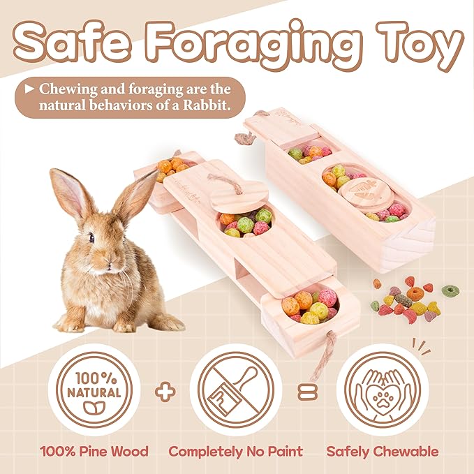 Interactive Wooden Pet Sniff n' Snack Rabbit Chew Toys - Chinchilla & Rabbit Enrichment Toys for Boredom (2 Set)-Mewly Pet