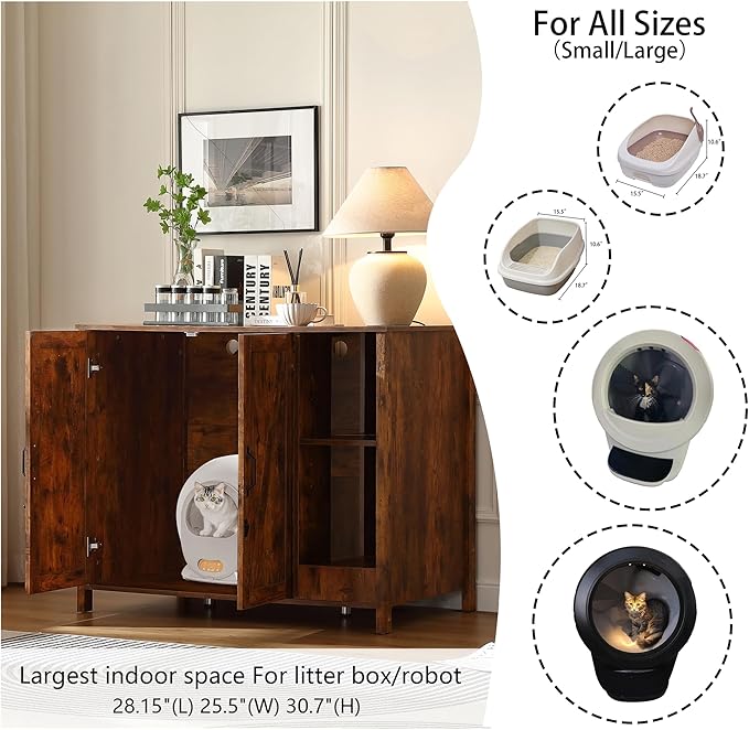 Cat Litter Robot Enclosure,for Placing Litter Robot 3/4,Power Outlet and Dog-Proof Shelf for Litter Robot Cabinet,Litter Collector for Automatic Litter Box Enclosure,Rustic Brown-Mewly Pet