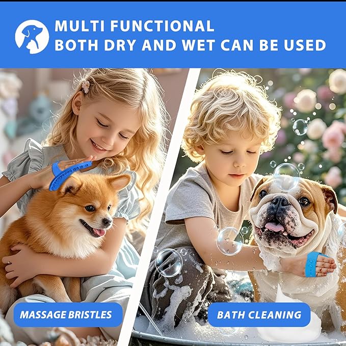 Ultra-Soft Pet Grooming Brush with Adjustable Ring - Ideal for Dogs & Cats of All Hair Types - Bath, Shower & Massage Tool (Blue, 1-Pack)-Mewly Pet