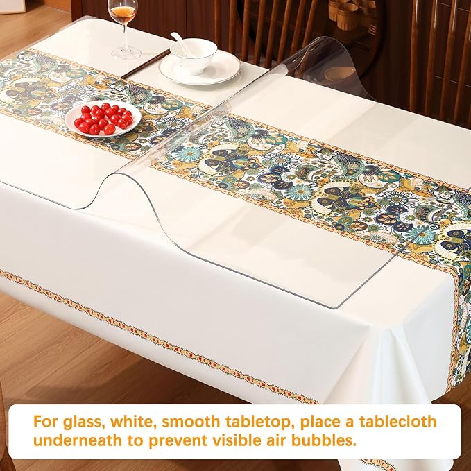 27.6 x 59 Inch Clear Plastic Dining Table Protector Tablecloth Desk Pad Mat Waterproof PVC Vinyl Rectangular Wooden Furniture Coffee Glass Entryway Sofa Side Cabinet Top Protection Countertop Cover