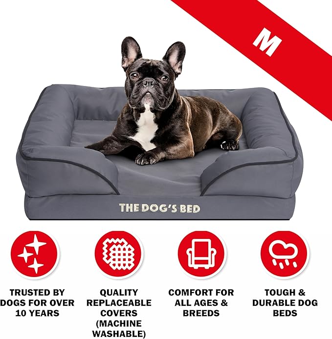 The Dog’s Bed, Orthopedic Standard Foam Waterproof Dog Bed with Standard Support, Medium Grey with Black Trim, Waterproof, Supportive Dog Bed with Replaceable Covers, Veterinary Approved-Mewly Pet