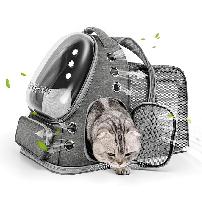Expandable Cat Backpack,Cat Bubble Backpack Carrier for Carrying Cats, Pets and Small Dogs,Airline-Approved,Designed for Travel, Hiking, Walking,Car （Grey-Mewly Pet