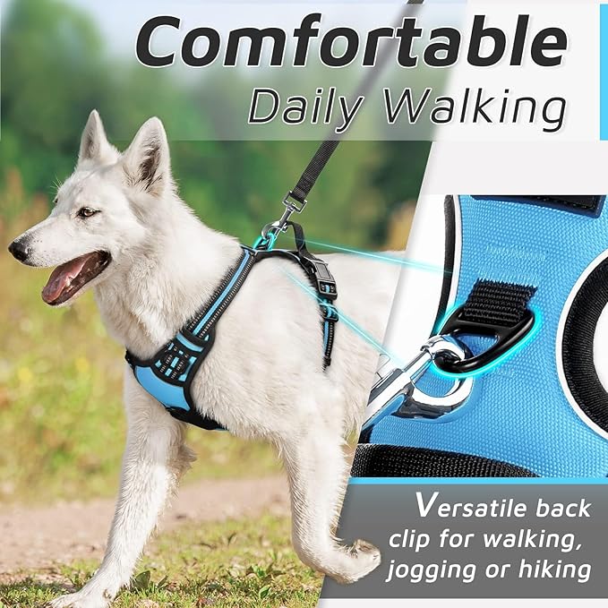 Eagloo Dog Harness Medium Sized Dog, No Pull Service Vest with Reflective Strips and Control Handle, Adjustable and Comfortable for Easy Walking, No Choke Pet Harness with 2 Metal Rings, Sky Blue, M-Mewly Pet