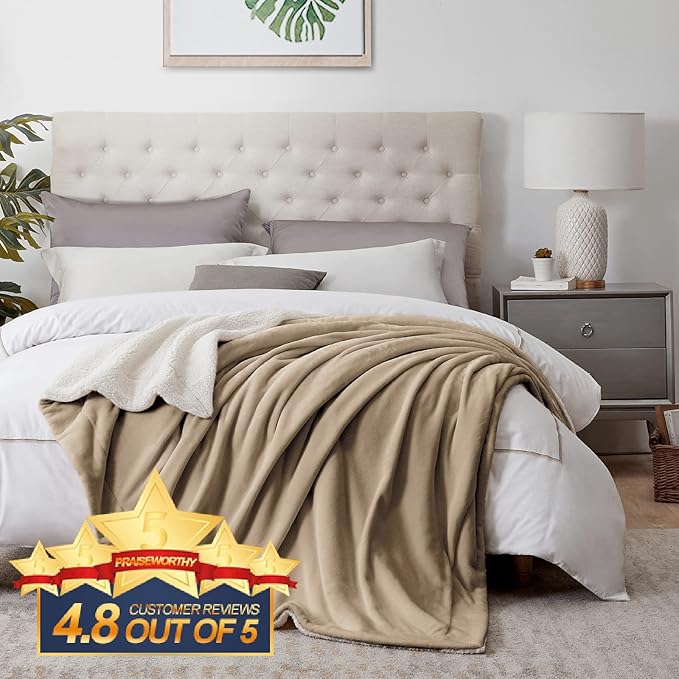 Walensee Sherpa Fleece Blanket (Throw Size 50”x60” Camel) Plush Throw Fuzzy Super Soft Reversible Microfiber Flannel Blankets for Couch, Bed, Sofa Ultra Luxurious Warm and Cozy for All Seasons
