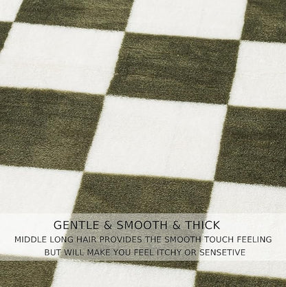 Checkered Queen Size Blanket,90x90 Inches Sage Green Microfiber Soft Cozy Fluffy Warm Hand Made Queen Throw Blankets for Queen Full Bed,Couch, Sofa, Chair, Camping, Picnic,Sage Green