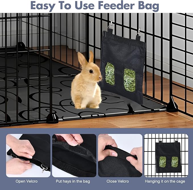 Rabbit Water Bottle 33oz Hamster Water Bottle Hanging Guinea Pig Water Dispenser Include Hay Feeder Bag Set for Bunny Small Pet Animal-Mewly Pet