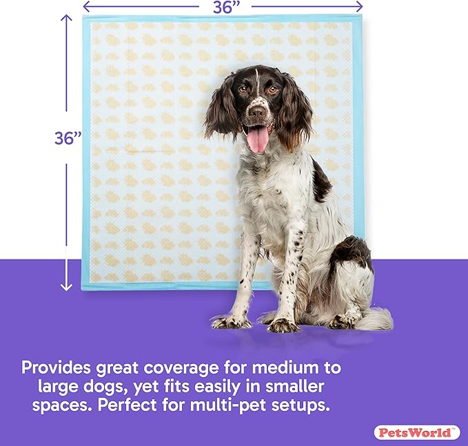 PETSWORLD Giant Dog Potty Pads, Odor-Eliminating, 36" x 36", Ultra Absorbent 5-Layer Leak-Proof Training Pads for Dogs & Cats (36x36 Health Indicating, 50 Count)-Mewly Pet
