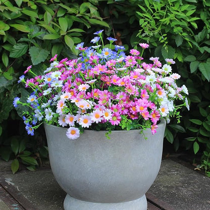 Fake Outdoor Flowers 8 Bundles Artificial Daisy Pink Flowers Outside Wild Plants Look Real Silk Flower Outside for Farmhouse Window Box Patio Front Porch Decor (8 Bundles Pink)
