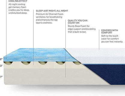 Sleep Innovations Marley 12 Inch Cooling Gel Memory Foam Mattress, Full Size, Bed in a Box, Medium Firm Support