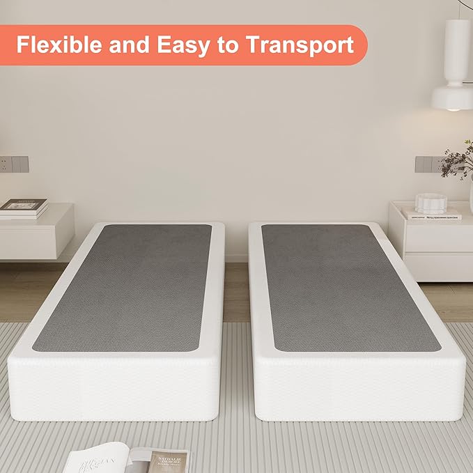 Split King Box Spring 7 Inch, Heavy Duty Metal Box Spring King Size with Fabric Cover, Noise-Free, Quick Assembly