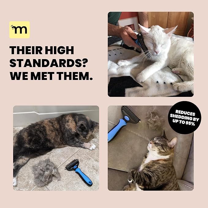 MalsiPree Cat Shedding Brush - 2 in 1 Deshedding Tool & Undercoat Rake for Dense Double-Coats - Dematting Comb - Deshedding Brush for Cats - Pet Hair Removal Tool (Blue) - Dog Grooming Supplies-Mewly Pet