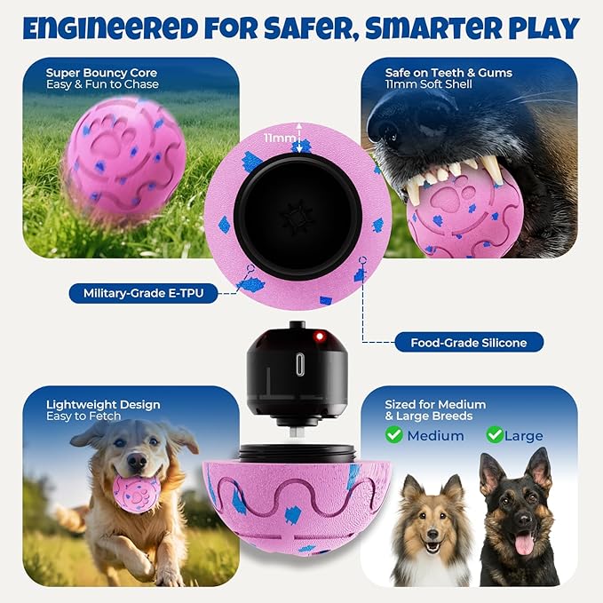 Dog Balls: Interactive Dog Ball Auto Rolling - Interactive Dog Toys for Aggressive Chewers - Bouncy & Throwable, Type-C Rechargeable, Washable, for Small & Medium & Large Dogs – Pink-Mewly Pet
