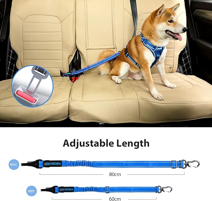 IOKHEIRA Dog Seatbelt - Adjustable Reflective Bungee Car Seatbelt with Aluminum Swivel Carabiner-Mewly Pet