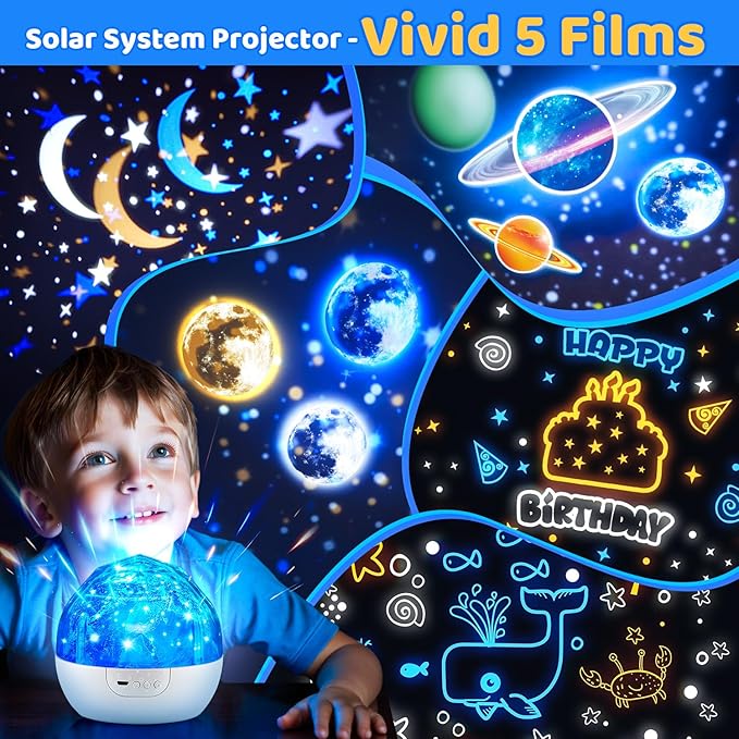Night Light for Kids Projector, 105 Lighting+5 Films Kids Night Light Projector, Dimmable Baby Night Light Projector, 360° Slient Star Projector Lights for Bedroom, Space Gifts for Boys Room Decor