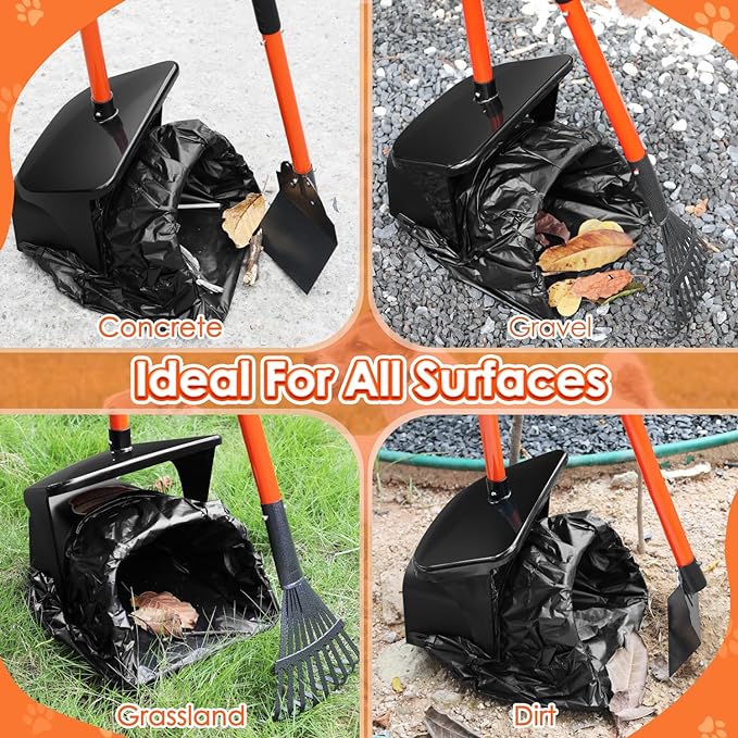 SlowTon Dog Pooper Scooper - 37.4" Long Handle Adjustable Metal Swivel Bin & Rake & Spade Kit with 20 Waste Bags, Portable Pooper Scooper for Gravel Lawn Grass, Suit for Small Medium Large Dog-Mewly Pet