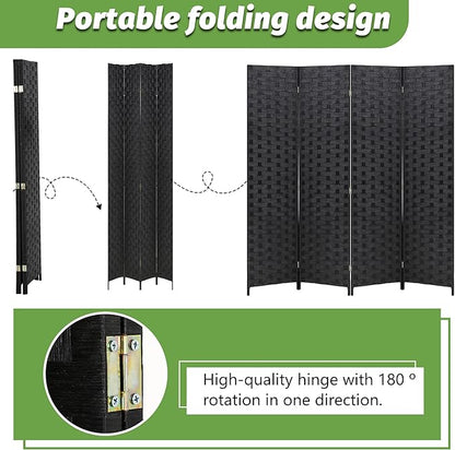 FDW Room Divider Wood Screen 4 Panel Folding Portable Partition Screens Wooden Mesh Woven Design Room Screen Divider for Home Office (Coal Black)