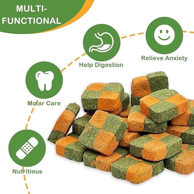 Fhiny 24 PCS Rabbit Chew Toys, Natural Timothy Hay Carrot Biscuit Handmade Bunny Molar Toys for Teeth Small Animal Snacks for Rabbits Guinea Pigs Chinchillas Hamsters Gerbils-Mewly Pet