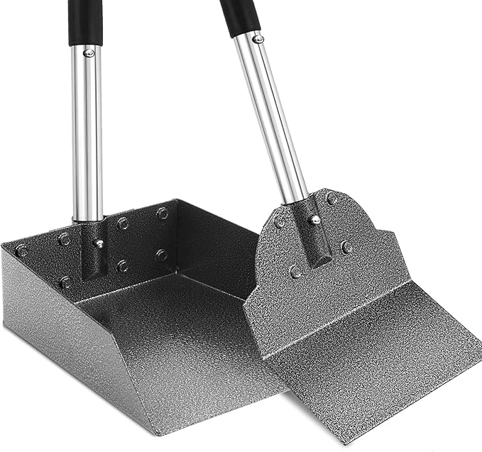 Dog Pooper Scooper for Large Dogs, Metal Aluminum Tray and Spade Poop Scoop Set with Adjustable Stainless Steel Long Handle, Pet Waste Removal Heavy Duty Poop Scooper-Mewly Pet
