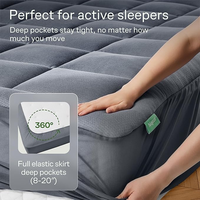 Ultra Soft Queen Size Mattress Topper - Viscose Made from Bamboo Pillow Top Mattress Pad for Back Pain Relief - Naturally Cooling for Hot Sleepers, Gray