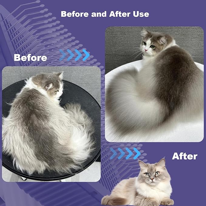 Cat brush, Cat Brush for Long or Short Haired Cats, Remove Loose Fur and Mats, Rounded Pins Reduces Painful Pulling, Not for Tangle and Curly Fur, Dark Blue-Mewly Pet