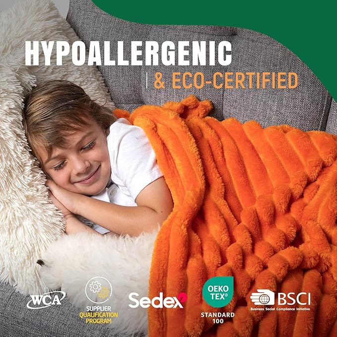 GO Premium Plush Soft Throw Blanket for Couch - Orange Fleece Blanket for Living Room, Bedroom, Home Decor - Small Couch Blanket for Men, Women (50x60 Inches)