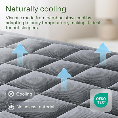 Ultra Soft Twin Size Mattress Topper - Viscose Made from Bamboo Pillow Top Mattress Pad for Back Pain Relief - Naturally Cooling for Hot Sleepers, Gray