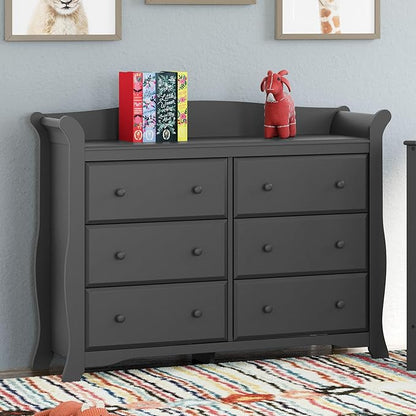 Storkcraft Avalon 6 Drawer Double Dresser (Gray) – Nursery Dresser for Kids Bedroom, Chest of Drawers
