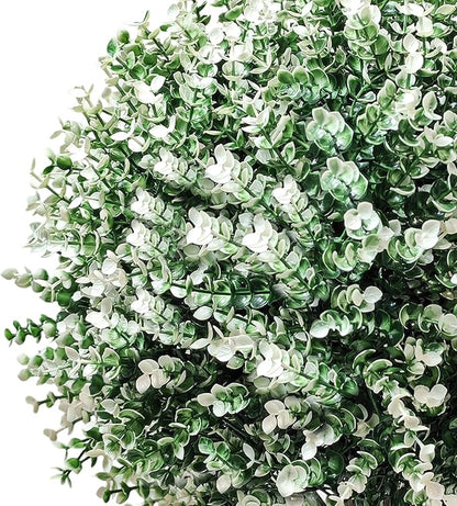 2 Pack White Artificial Christmas Tree, 24'' Outdoor Xmas Ball Tree,Fake Boxwood Topiaries with Spike,Faux Plants for Planters Urn Filler, Porch Potted Entrance Driveway Decor