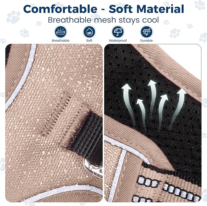 Funfox Dog Harness No Pull, Adjustable Pet Vest Harness, Super Soft Material with Vertical Handle Easy Control, Reflective Night Walking, 2 Leash Clips for Medium Sized Dogs, Brown, M-Mewly Pet