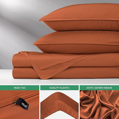 Split King Sheets by Pure Bamboo, Genuine 100% Organic Viscose Derived from Bamboo Bed Sheet Set, Soft & Cooling, Double Stitching *Not for Split Top (Split King, Terracotta)