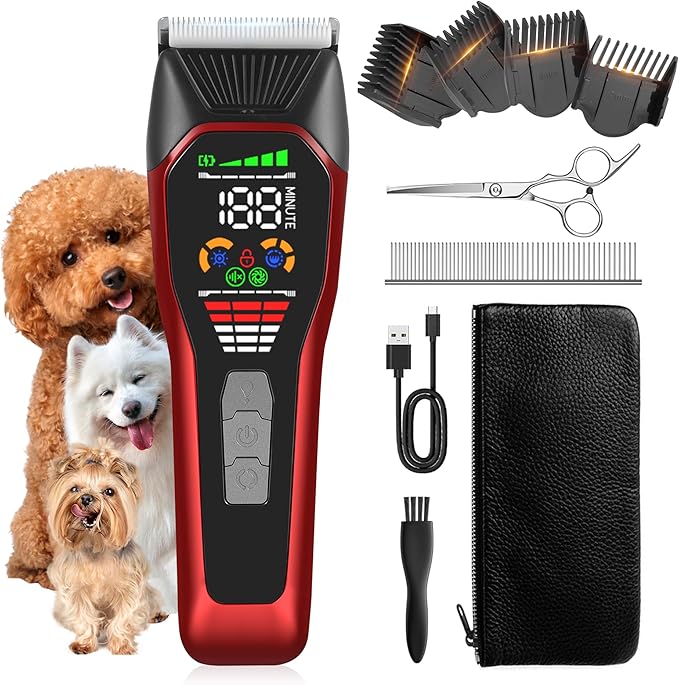 TS066 Professional Cordless Dog & Cat Clippers - Wide Blade Low Noise Pet Hair Trimmer for Thick & Long Coats, Quiet Grooming Kit for Large Breed Dogs & Cats with 180min Battery Life-Mewly Pet