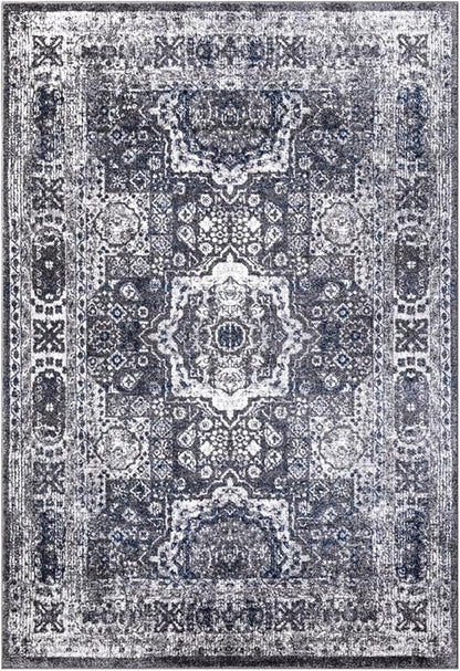 Keen Home Design Area Rugs - Non-Shedding, Thick Pile Abstract Rugs for Kitchen, Living Room, Bedroom, Dining Room, Entryway (Medallion Grey/Blue/Cream, 7'3'' x 10'2'')