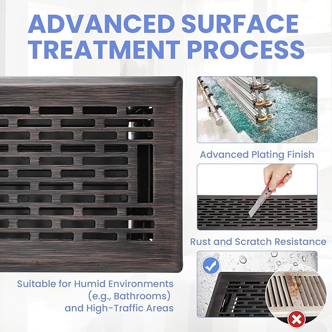 4x14 Inches Heavy Duty Walkable Floor Register - Easy Adjust Air Supply Lever Decorative Floor Vent Covers, Boston Design Vent Covers for Home - Oil Rubbed Bronze