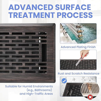 4x14 Inches Heavy Duty Walkable Floor Register - Easy Adjust Air Supply Lever Decorative Floor Vent Covers, Boston Design Vent Covers for Home - Oil Rubbed Bronze