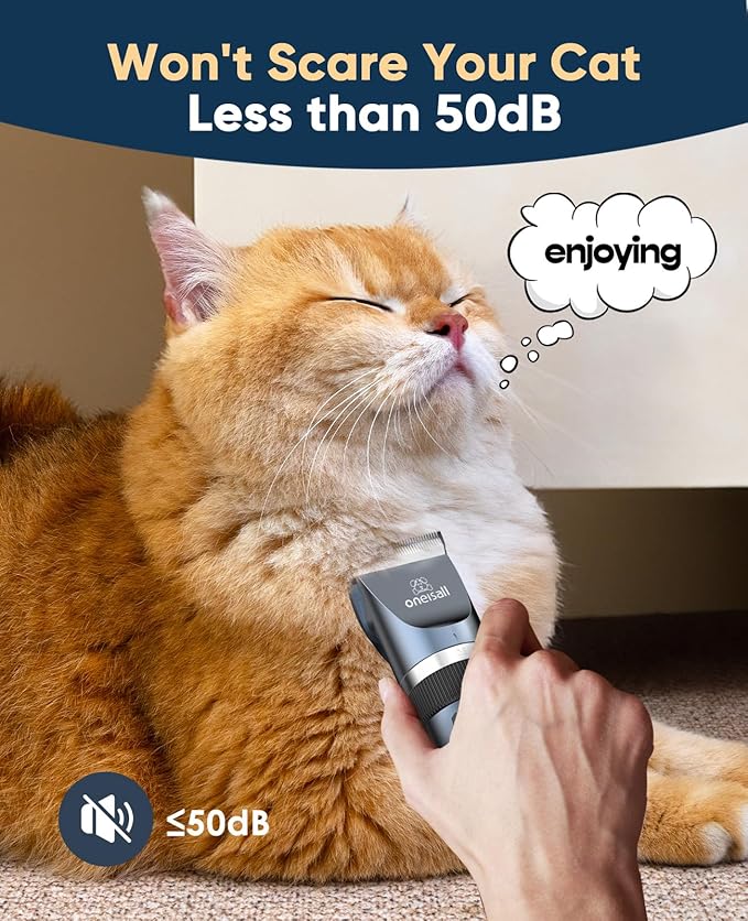 oneisall Quiet Cat Clippers for Matted & Long Hair, 2-Speed Cordless Pet Shaver Grooming Kit for Cats, Small Dogs & Animals (Blue)-Mewly Pet