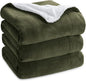 Bedsure GentleSoft Sherpa Fleece Blankets Queen Size for Bed - Thick and Warm Throw for Women and Men, Soft Fuzzy Plush Queen Blanket for Winter, Olive Green, 90x90 Inches