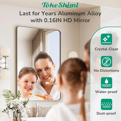 TokeShimi 48x30 Wall Mirror for Bathroom,Brushed Nickel Bathroom Vanity Mirror Modern,Tempered Glass,Large Bathroom Mirror Rectangle,Metal Framed Bathroom Mirror(Horizontal/Vertical)