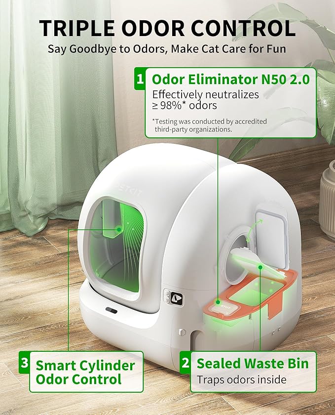 PETKIT PuraMax 2 Automatic Self Cleaning Litter Box, Anti-Leakage Multi-Cat Compatible Smart Cats Litter Box, Safety Sensors App Control Include Triple Odor Removal Litter Mat Trash Bags-Mewly Pet