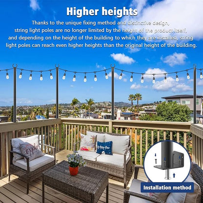 2 Pack 5Ft String Light Poles,Outside String Lights,Outdoor Light Poles,Metal Poles Stand for Patio,Backyard,Deck