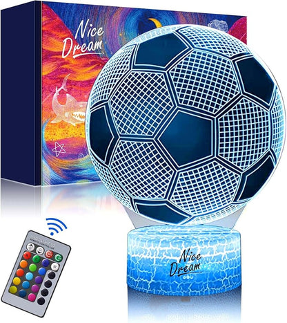 Nice Dream Soccer Night Light for Kids, 3D Illusion Night Lamp, 16 Colors Changing with Remote Control, Kids Room Decor, Toys Gifts for Children Boys Girls
