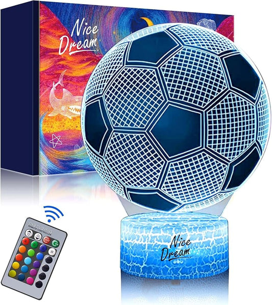 Nice Dream Soccer Night Light for Kids, 3D Illusion Night Lamp, 16 Colors Changing with Remote Control, Kids Room Decor, Toys Gifts for Children Boys Girls