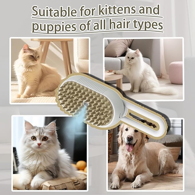 Cat Steam Brush for Shedding Dog Brush with Steam Pet Hair Cleaning Brush Comb for Spray 3 in 1 Pet Grooming for Long & Short Haired Pets – Spritz Defur Comb for cats(Gray)-Mewly Pet