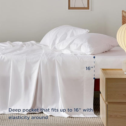 Bedsure King Size Sheet Set, Cooling Sheets King, Rayon Derived from Bamboo, Deep Pocket Up to 16", Breathable & Soft Bed Sheets, Hotel Luxury Silky Bedding Sheets & Pillowcases, White