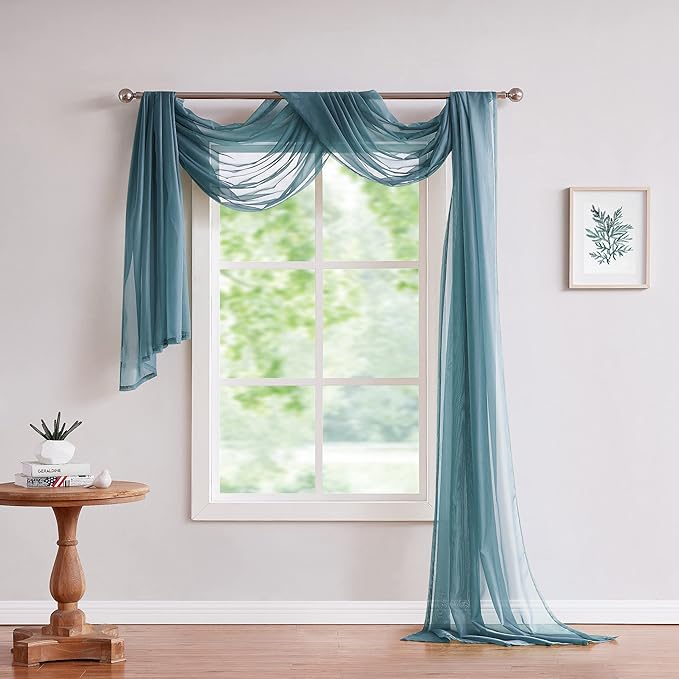Warm Home Designs 24 Feet Long Dusty Blue Sheer Window Scarf. These XXL Length Valance Scarves 54 X 288 Inches in Size. Great as Bed Canopy or Wedding Arch Draping Fabric. AM Dusty Blue 288"