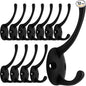 IBosins 12 Pack Black Coat Hooks Wall Mounted with 24 Screws Retro Double Hooks Utility Black Hooks for Coat, Scarf, Bag, Towel, Key, Cap, Cup, Hat