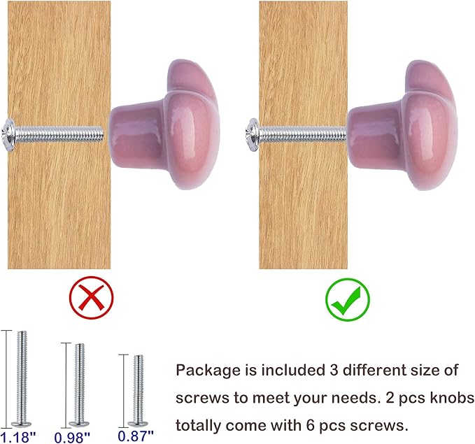 Ceramic Drawer Knobs Heart Shape Cabinet Dresser Pulls Handles with 3 Sized Screws, Kitchen Furniture Knobs for Closet Cupboard Wardrobe (2 Pack, Pink)